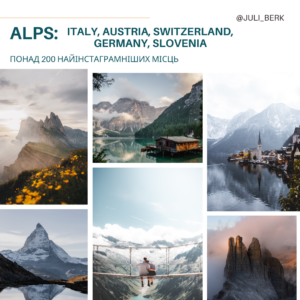Мапа Альпи: Італія, Австрія, Швейцарія, Німеччина, Словенія